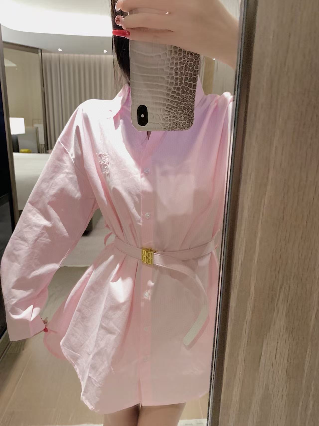 M1UM1U ベルト付き襟付きシャツドレス【50％割引+送料無料】