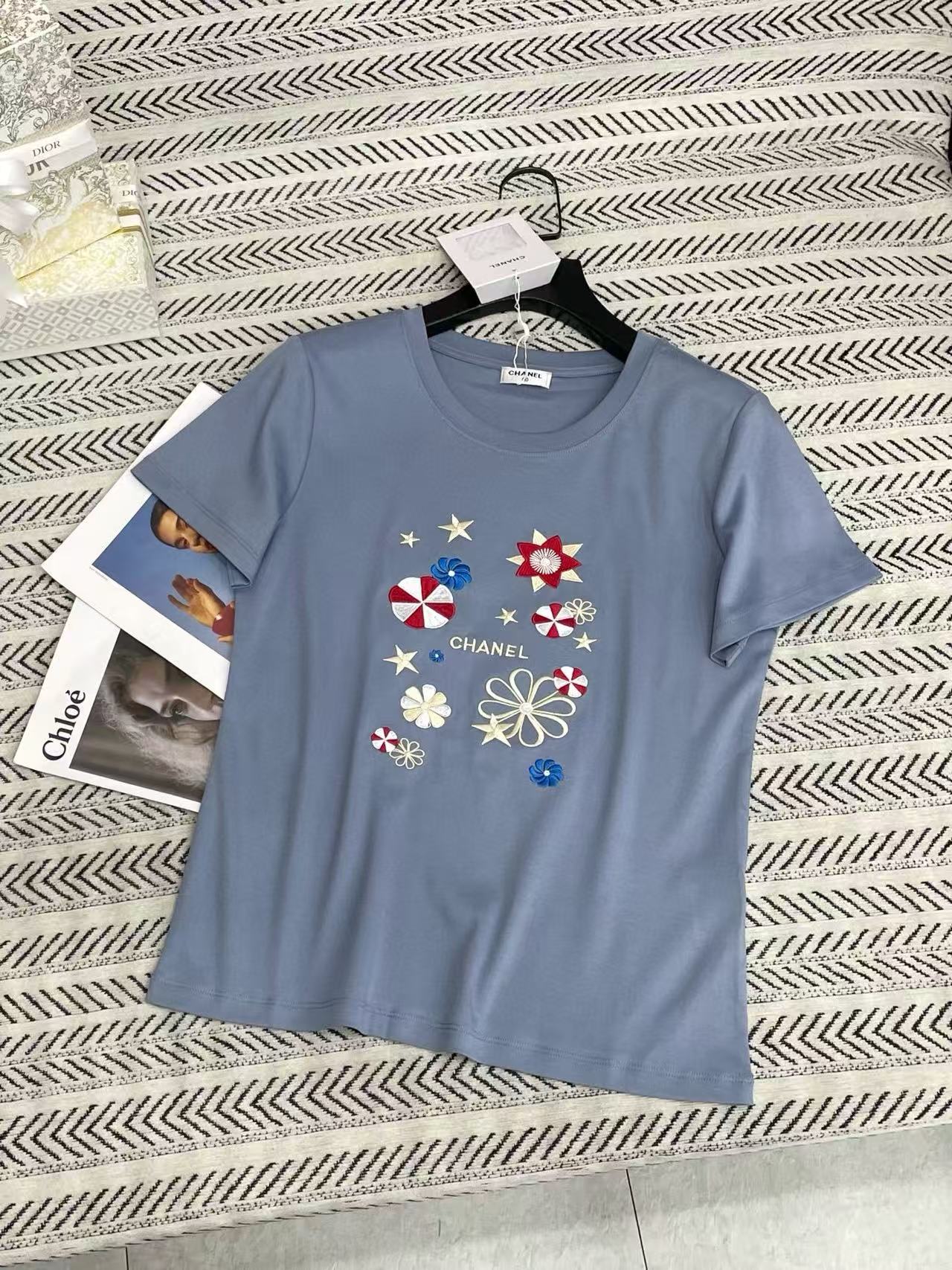 CHANE1 刺繍五芒星プリントTシャツ【50％割引+送料無料】