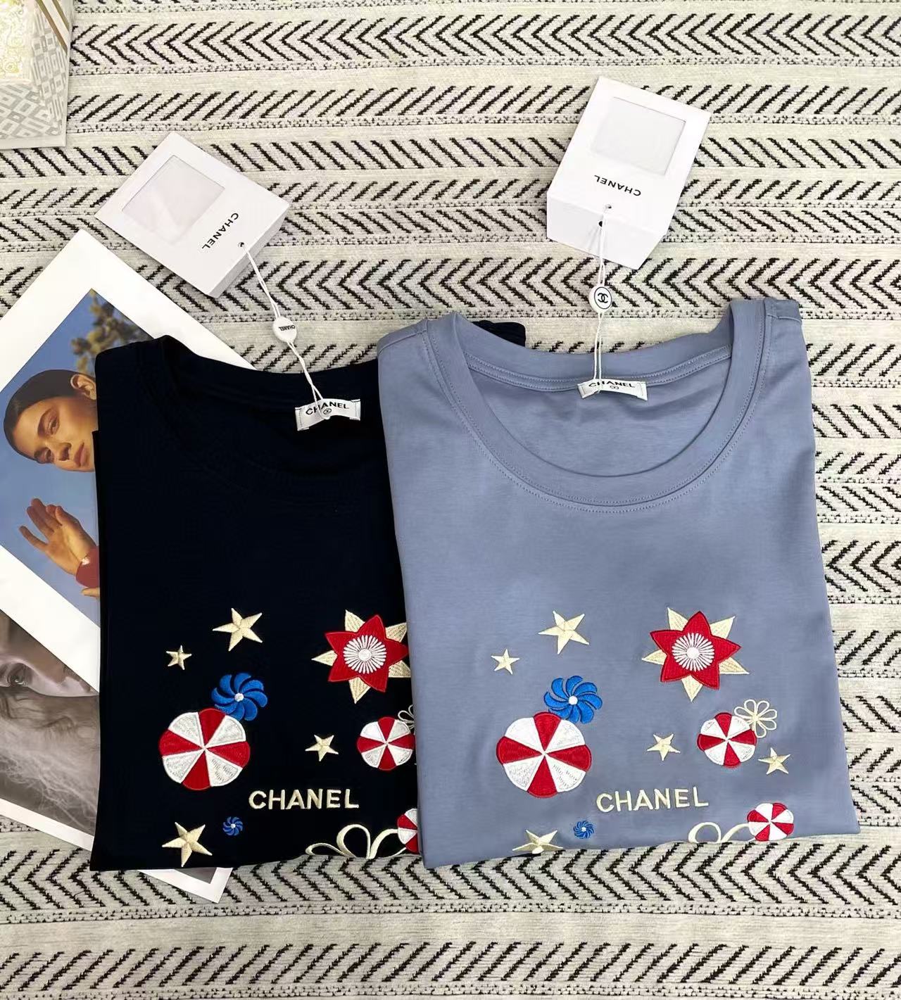 CHANE1 刺繍五芒星プリントTシャツ【50％割引+送料無料】