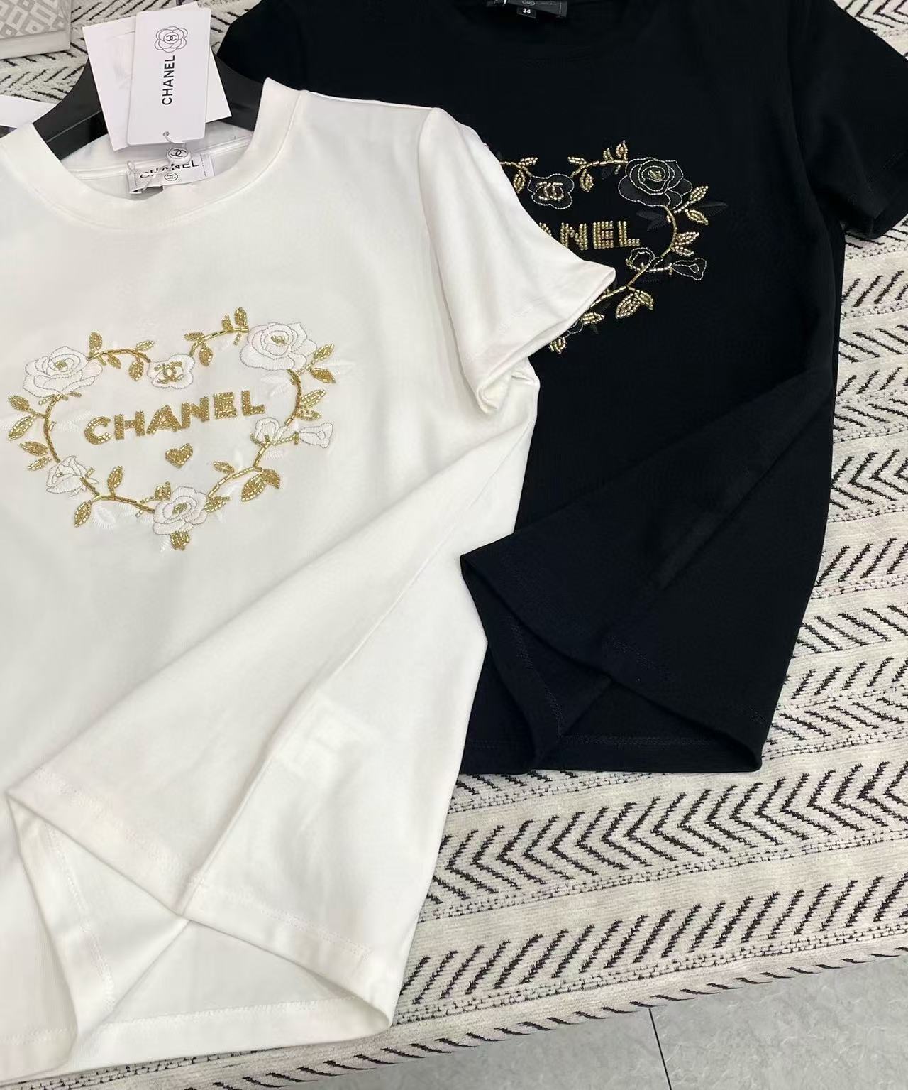 CHANE1 ハート刺繍フラワーTシャツ【50％割引+送料無料】