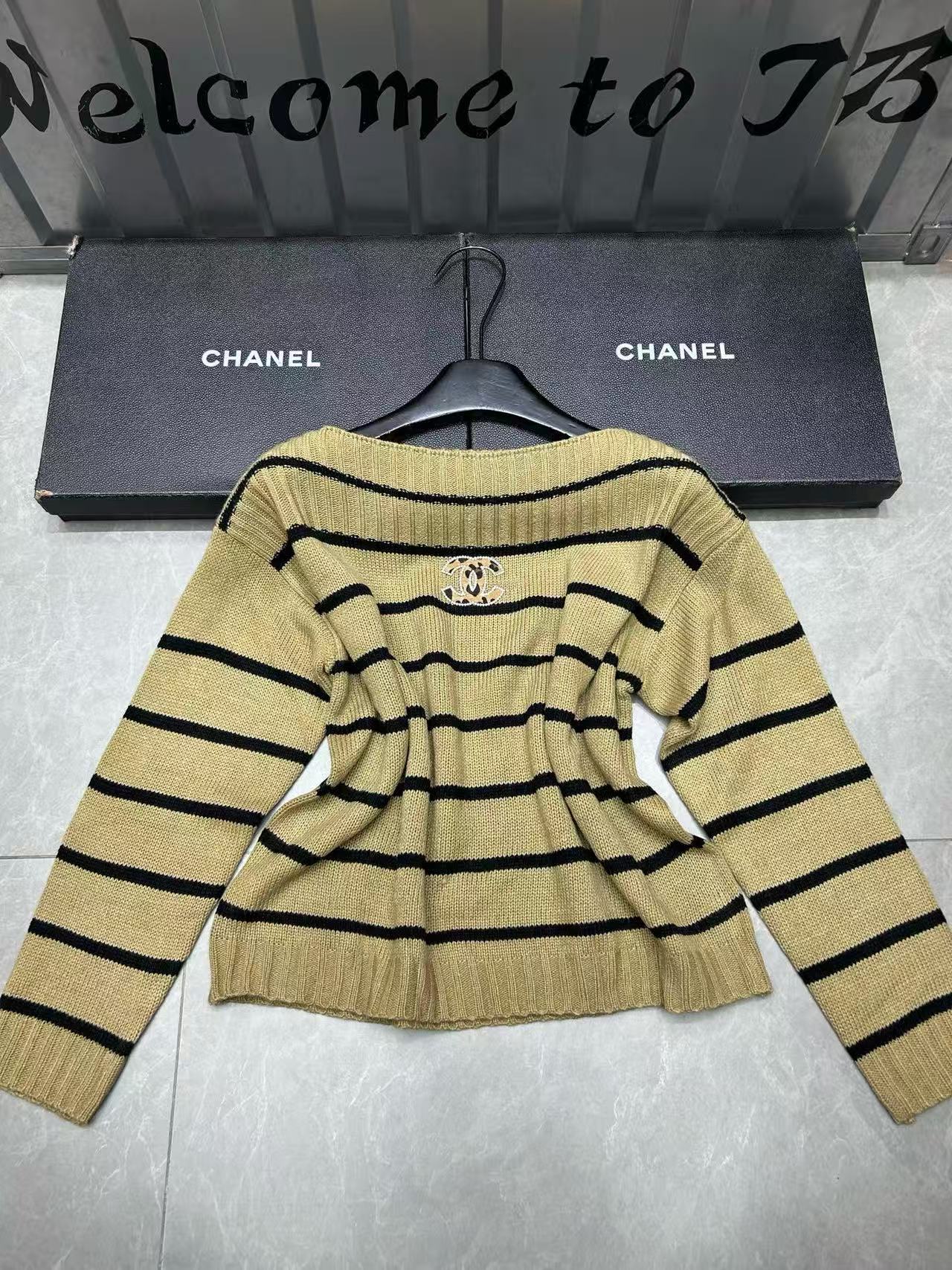 CHANE1 ダブルC ストライプセーター【50％割引+送料無料】