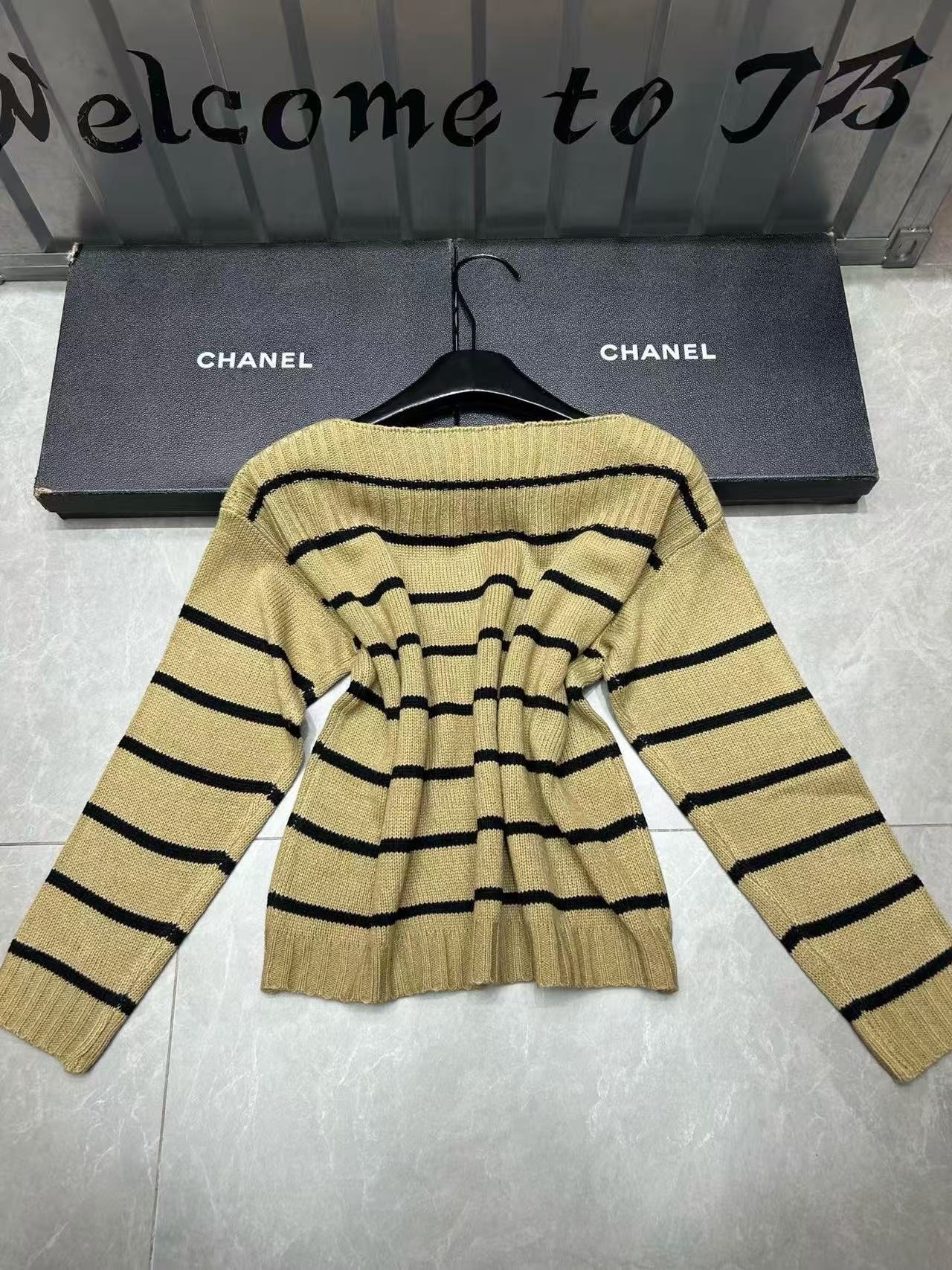 CHANE1 ダブルC ストライプセーター【50％割引+送料無料】