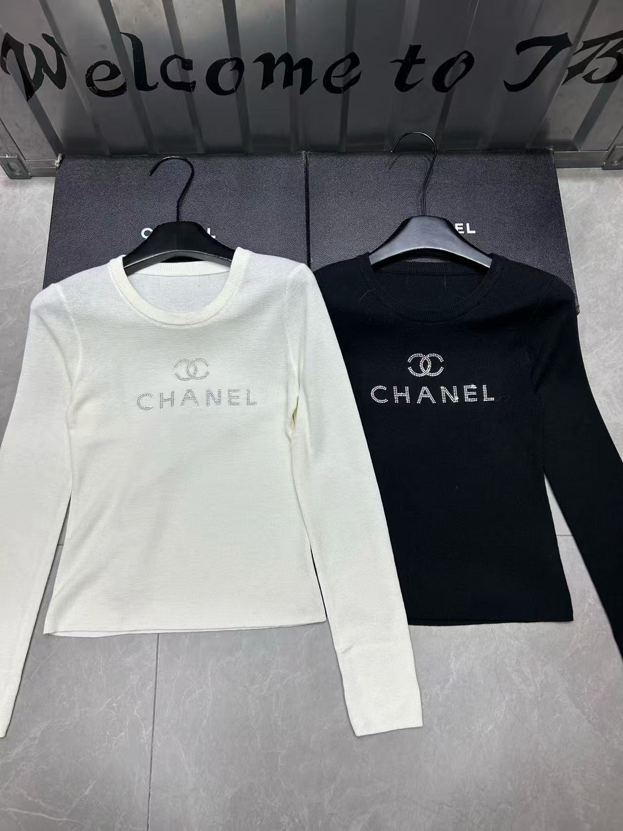 CHANE1 ラインストーン ダブルC レター ウール セーター【50％割引+送料無料】