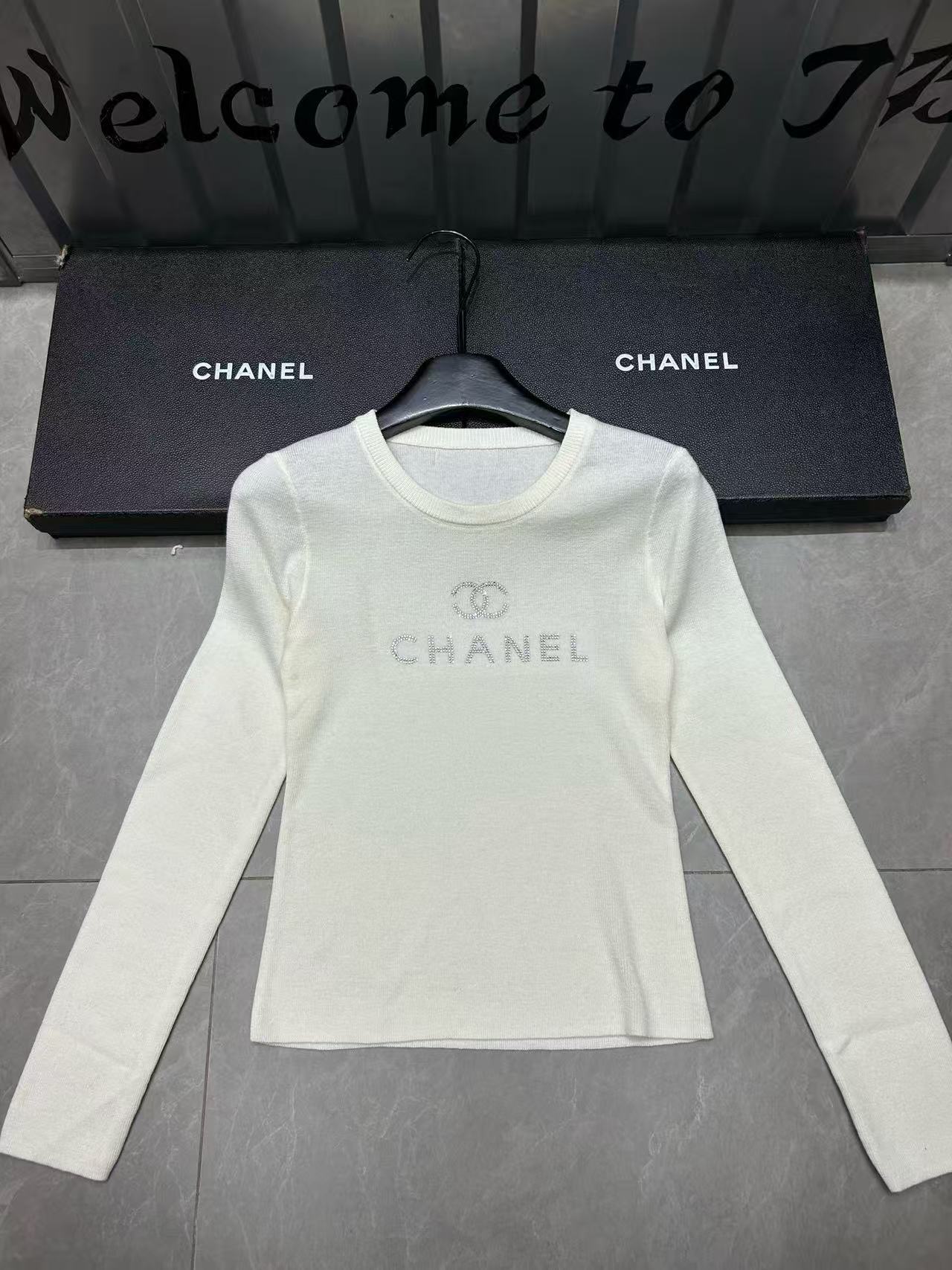 CHANE1 ラインストーン ダブルC レター ウール セーター【50％割引+送料無料】