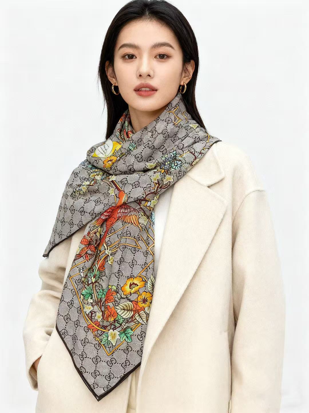 GUCC1 高品質プリントカシミアシルクスカーフ【50％割引+送料無料】