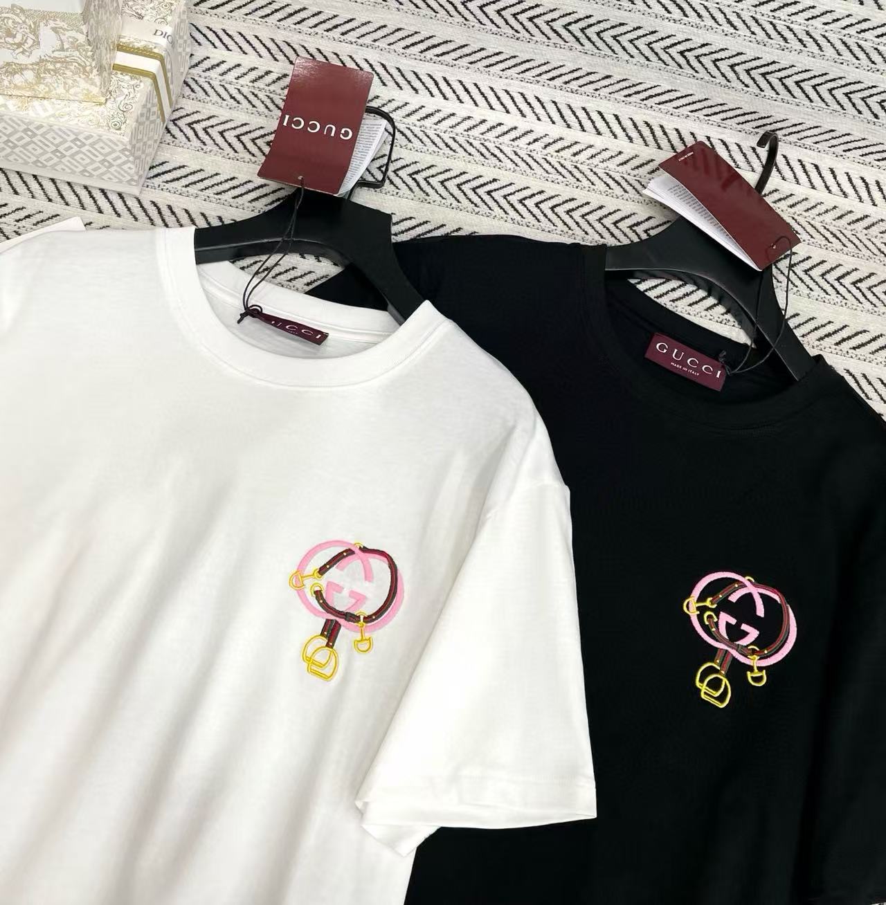 GUCC1 ダブルG シンプル刺繍Tシャツ【50％割引+送料無料】