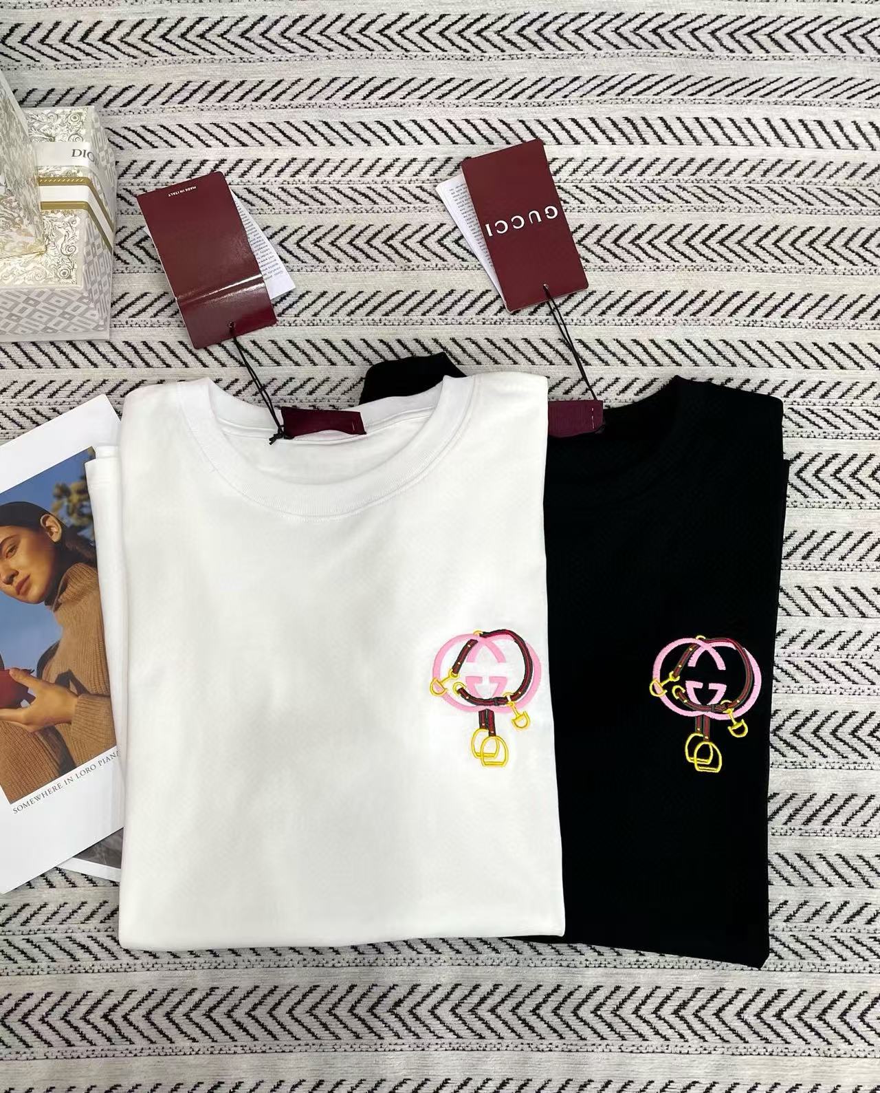 GUCC1 ダブルG シンプル刺繍Tシャツ【50％割引+送料無料】