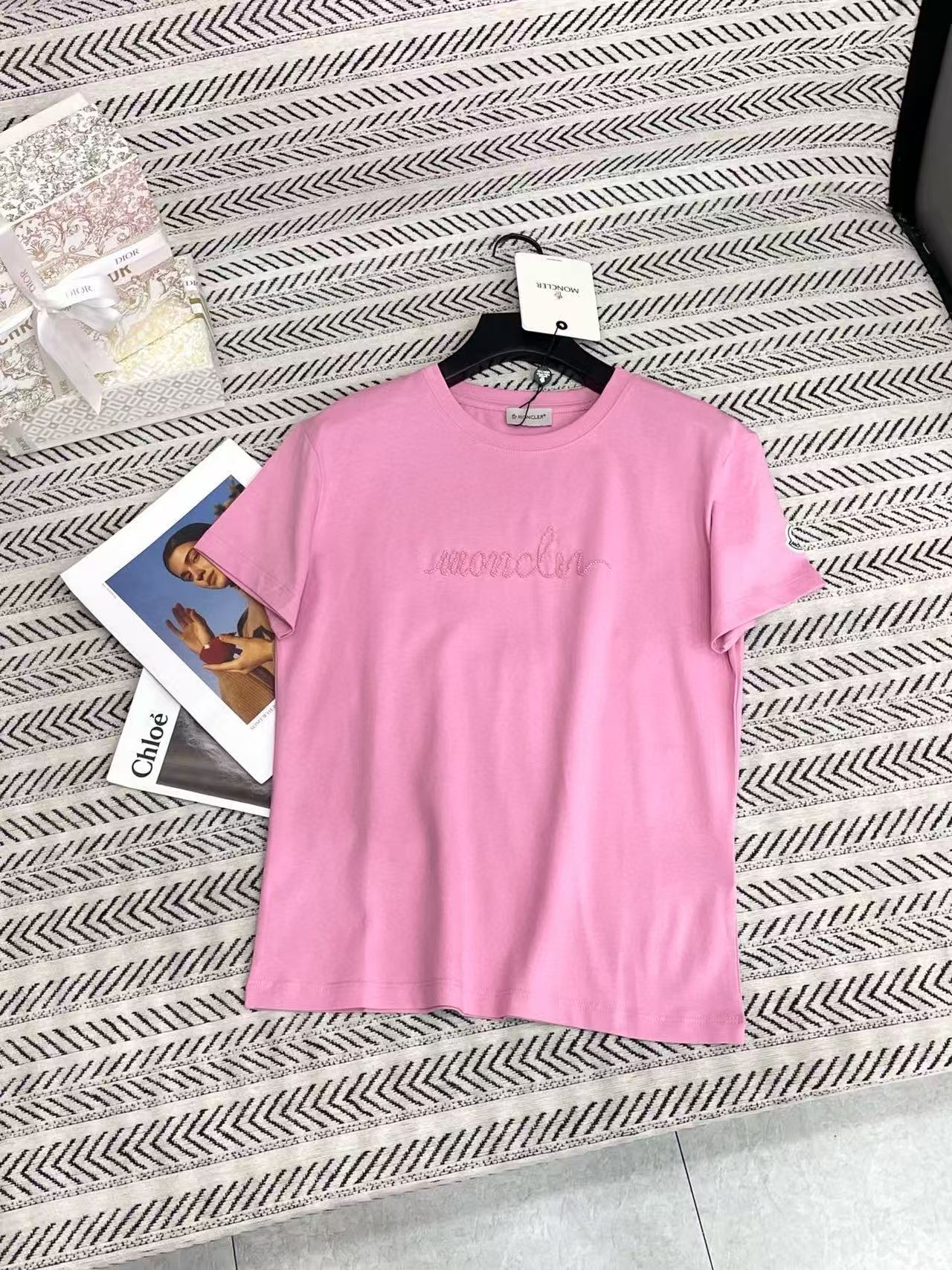 MONCLER ハンドステッチ ビーズ レター Tシャツ【50％割引+送料無料】