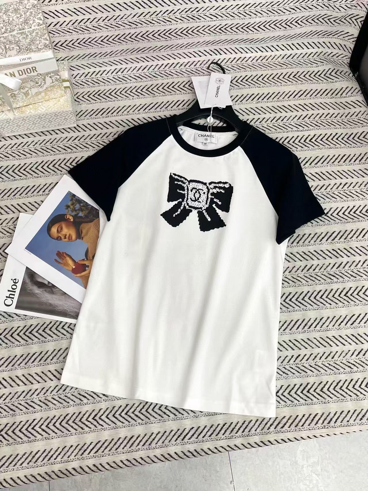 CHANE1 ダブルC ボウTシャツ【50％割引+送料無料】