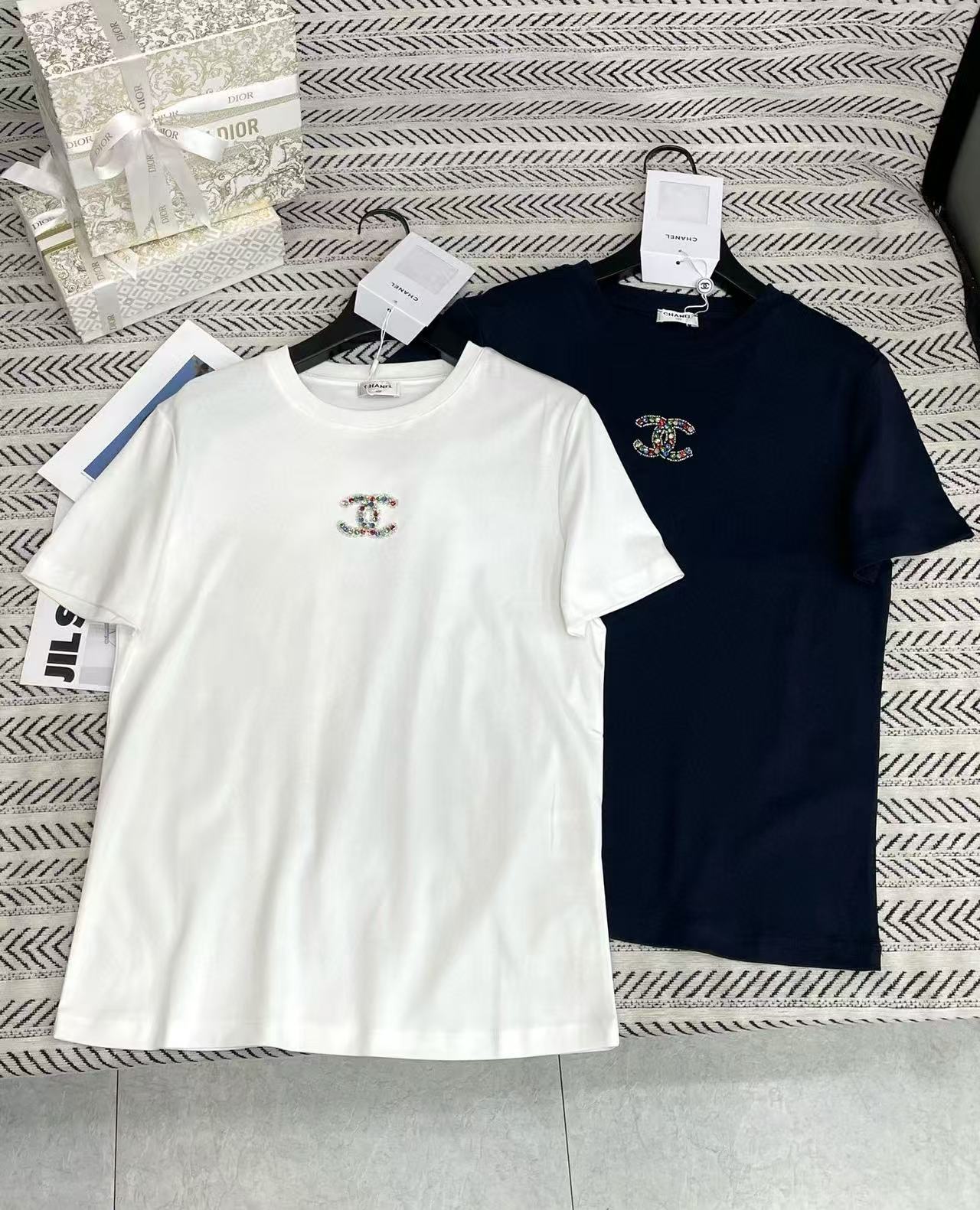 CHANE1 ダブルC ラインストーンTシャツ【50％割引+送料無料】