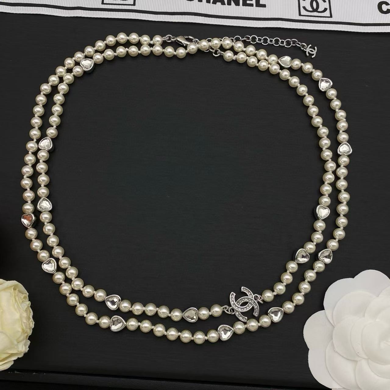 CHANE1 ダブルC パール ツーレイヤーネックレス【50％割引+送料無料】