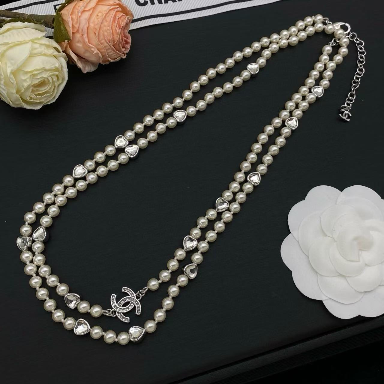 CHANE1 ダブルC パール ツーレイヤーネックレス【50％割引+送料無料】