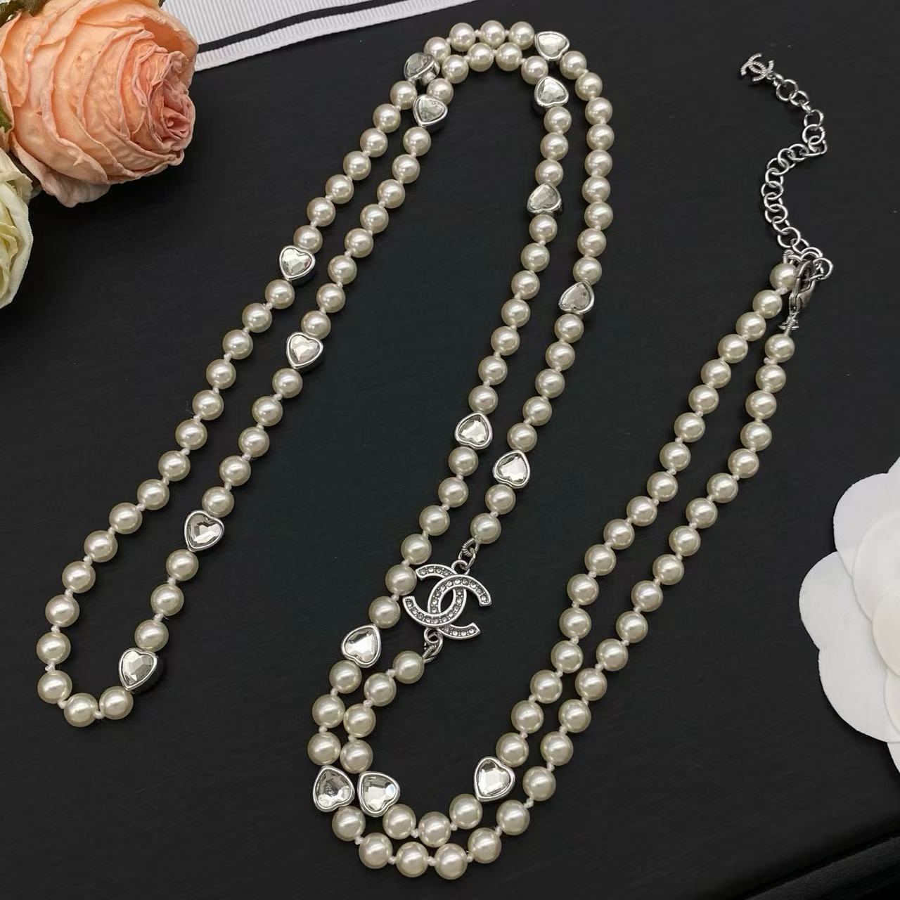 CHANE1 ダブルC パール ツーレイヤーネックレス【50％割引+送料無料】