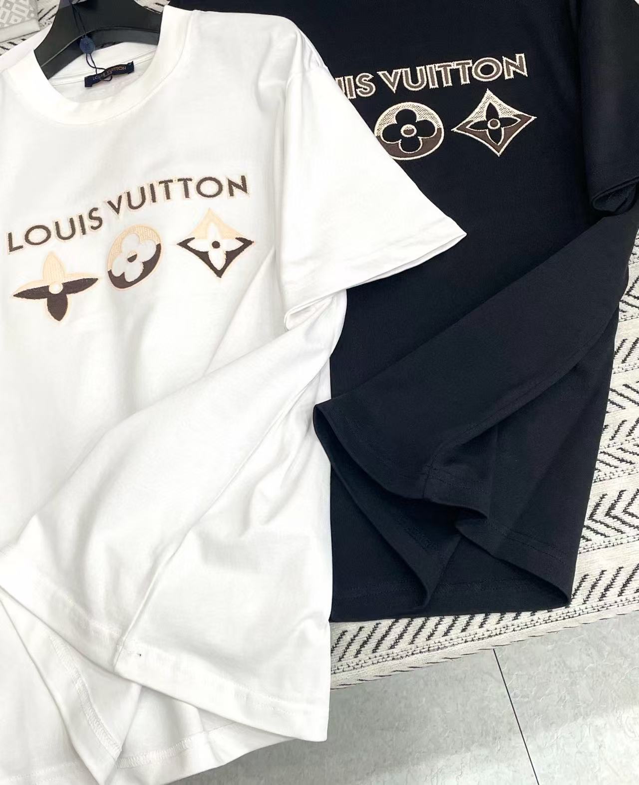 LVグラデーション刺繍四つ葉のクローバーレターTシャツ【50％割引+送料無料】