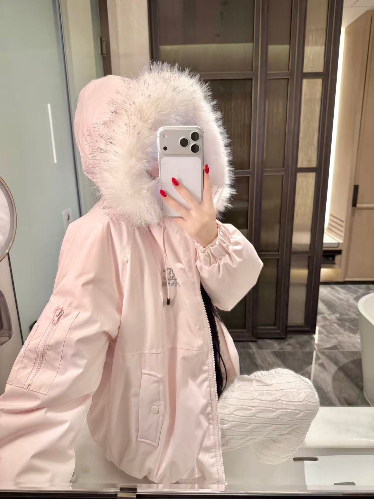 CHANE1 ファーカラー ラインストーン フードジャケット【50％割引+送料無料】