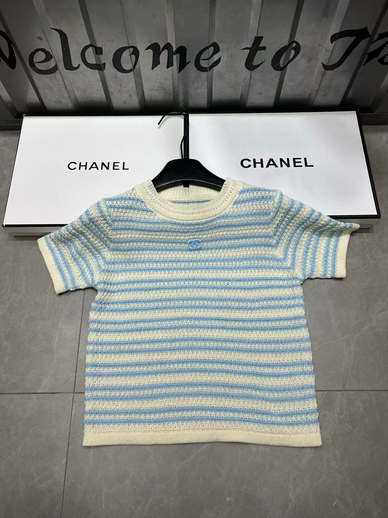 CHANE1 ダブルC ストライプウールセーター【50％割引+送料無料】