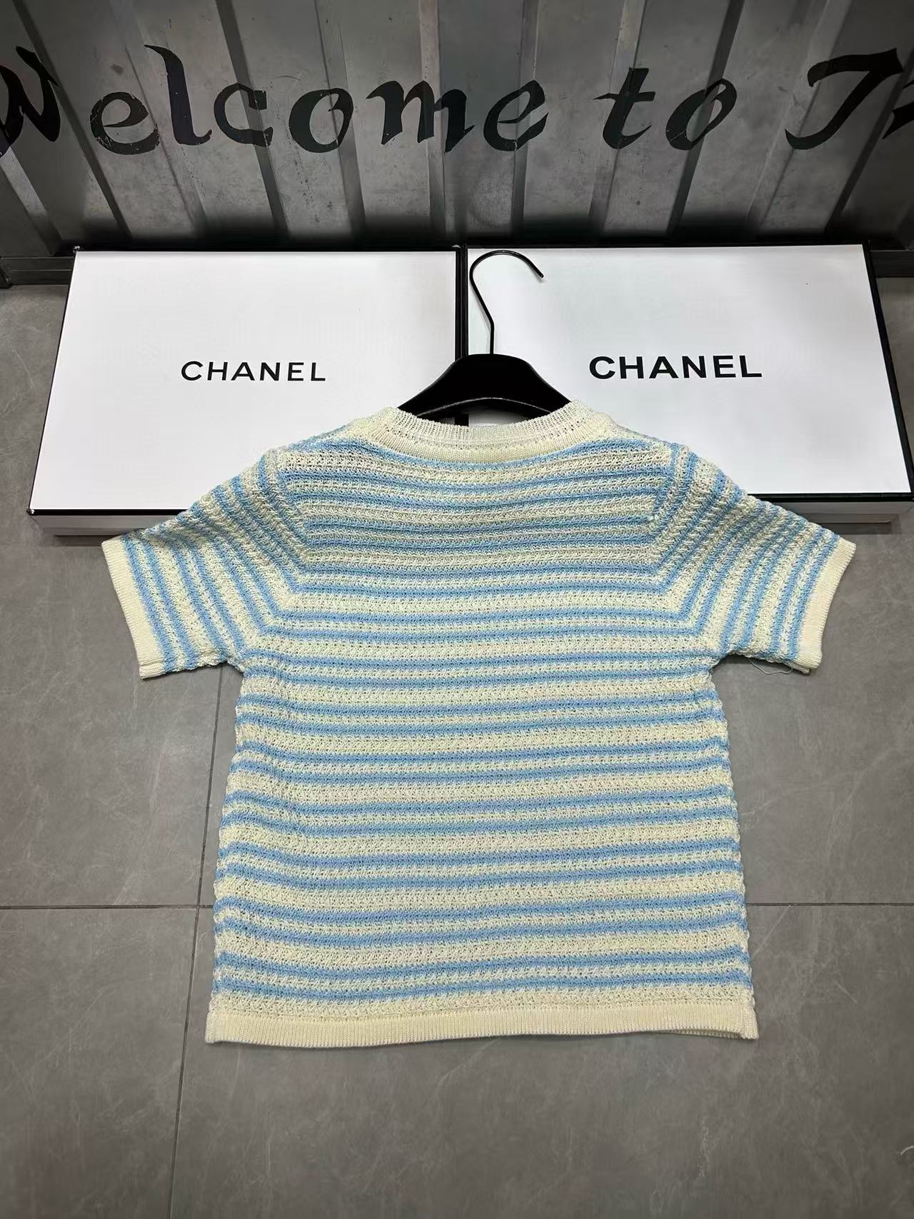 CHANE1 ダブルC ストライプウールセーター【50％割引+送料無料】