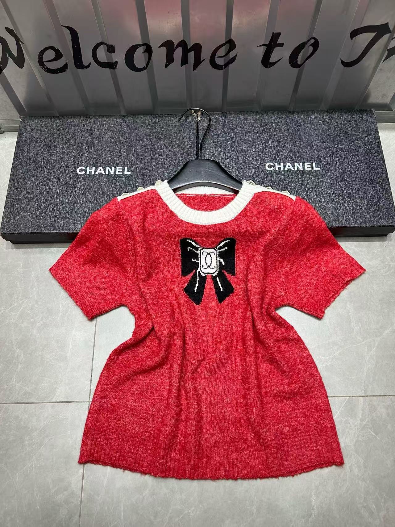 CHANE1 ダブルC ボウ ウール セーター【50％割引+送料無料】