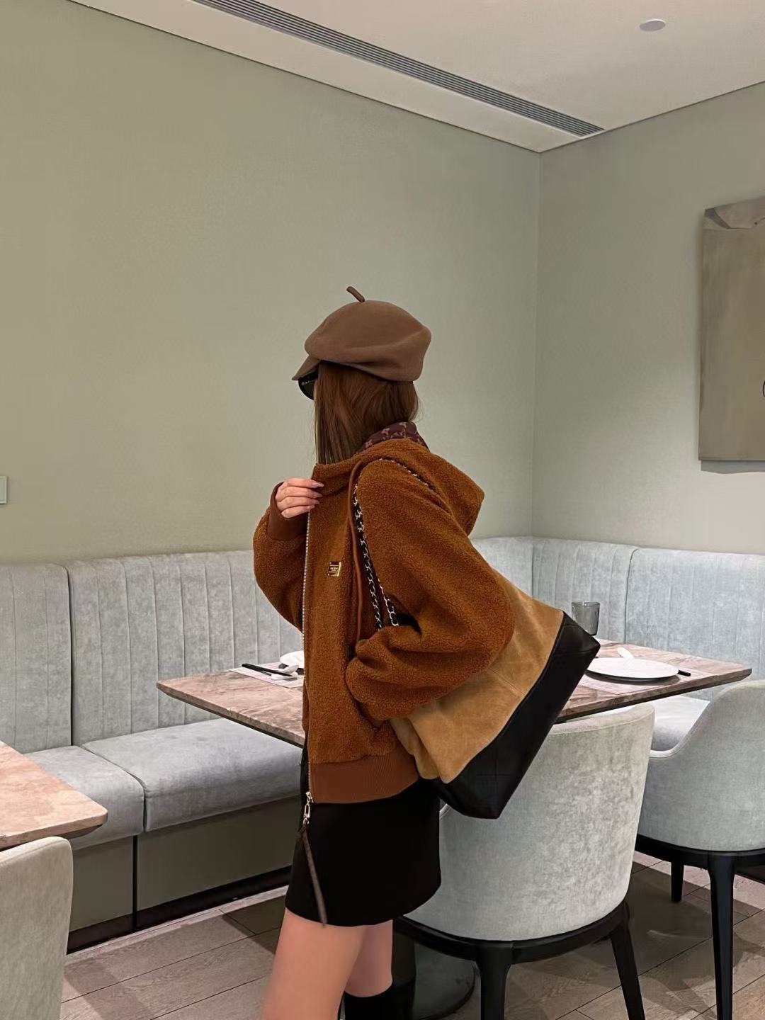 LV フード付きドローストリングシアリングジッパージャケット【50％割引+送料無料】