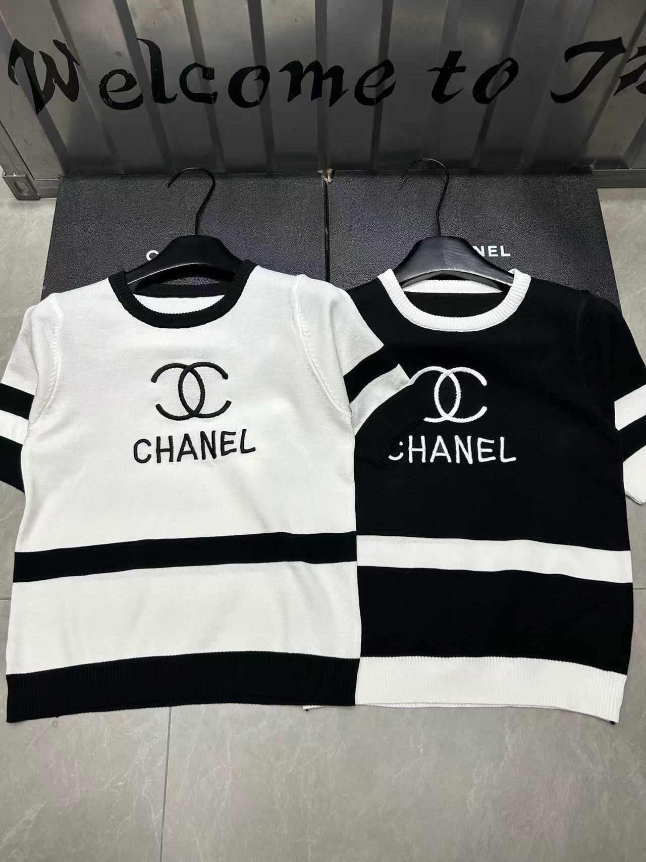 CHANE1 ダブルC刺繍レター半袖セーター【50％割引+送料無料】