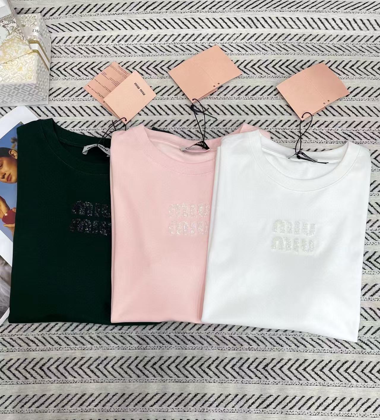 M1UM1U シンプルビーズレターTシャツ【50％割引+送料無料】