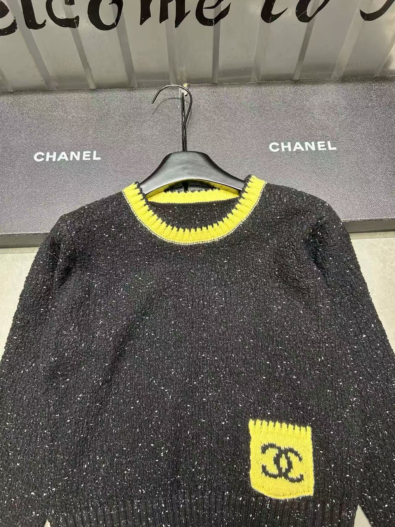 CHANE1 ダブルC カラーブロック ウールセーター【50％割引+送料無料】