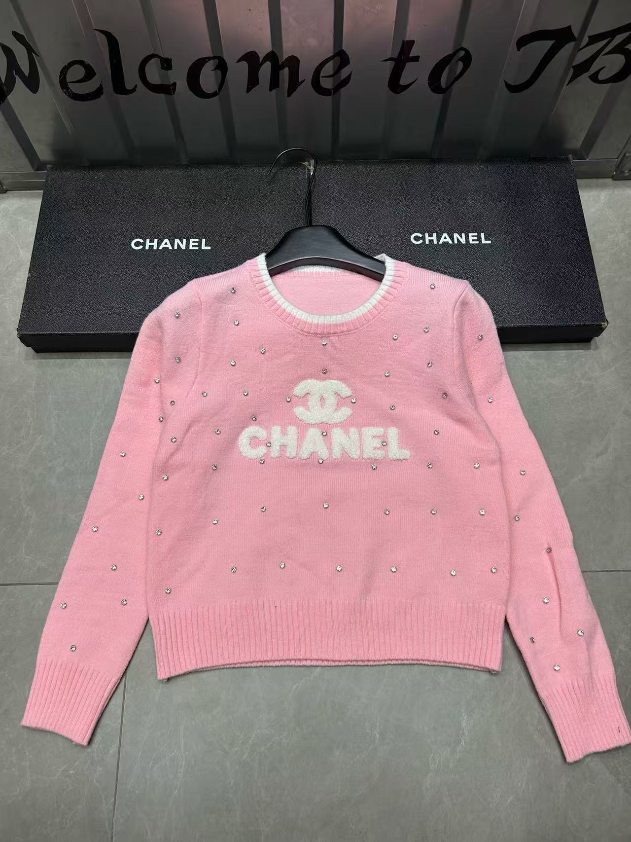 CHANE1 ダブルC ラインストーン レター セーター【50％割引+送料無料】