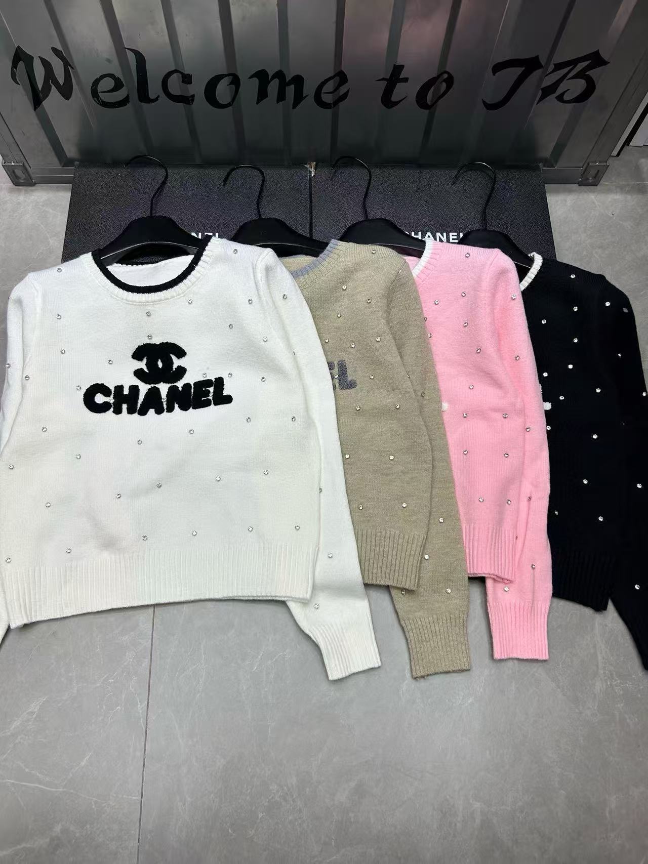 CHANE1 ダブルC ラインストーン レター セーター【50％割引+送料無料】