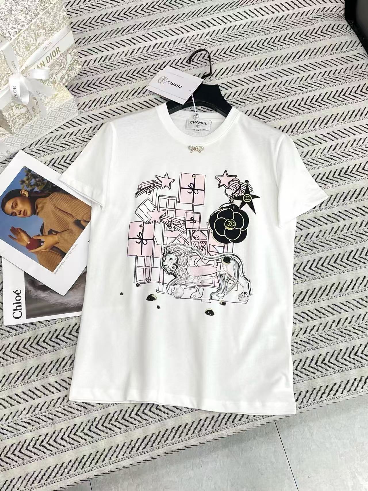 CHANE1 カメリアライオン 3D ボウ Tシャツ【50％割引+送料無料】