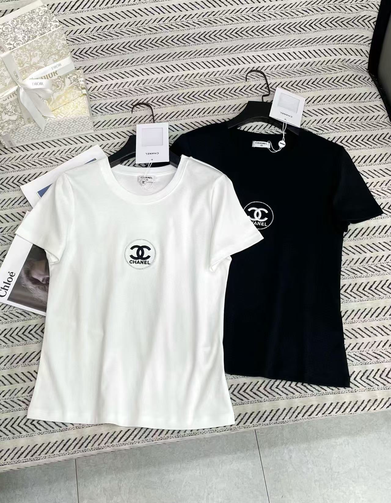 CHANE1 ダブルC 刺繍レターTシャツ【50％割引+送料無料】