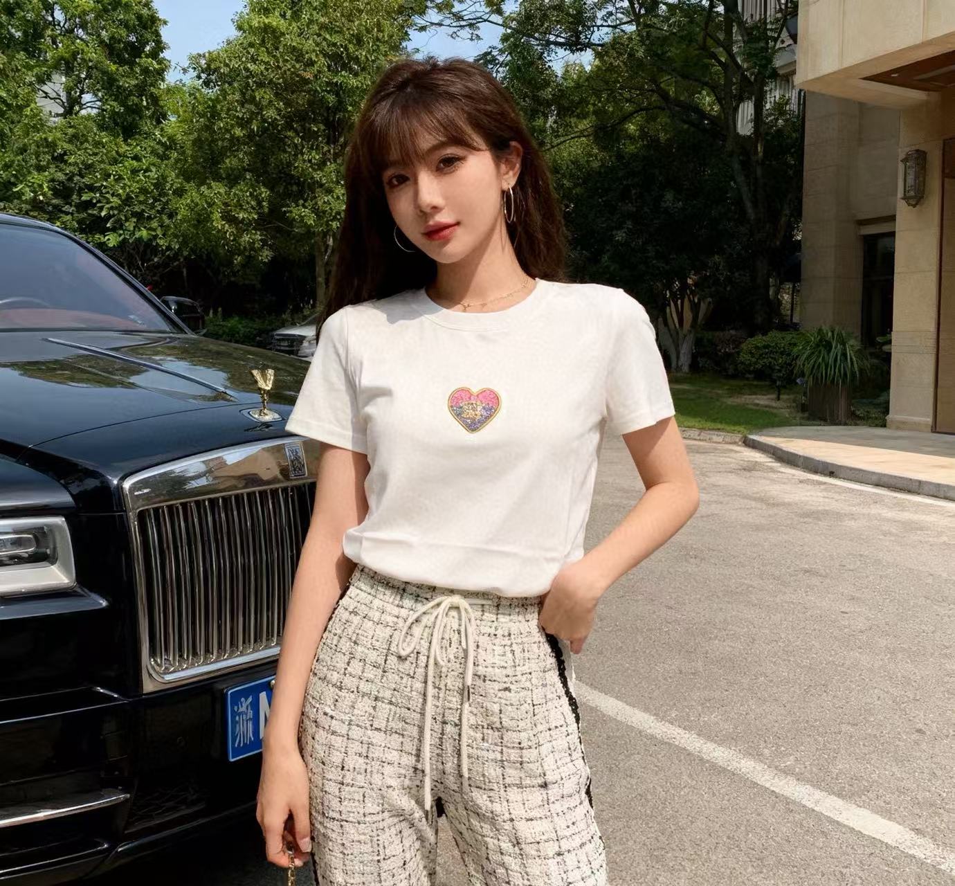 CHANE1 ハートビーズTシャツ【50％割引+送料無料】