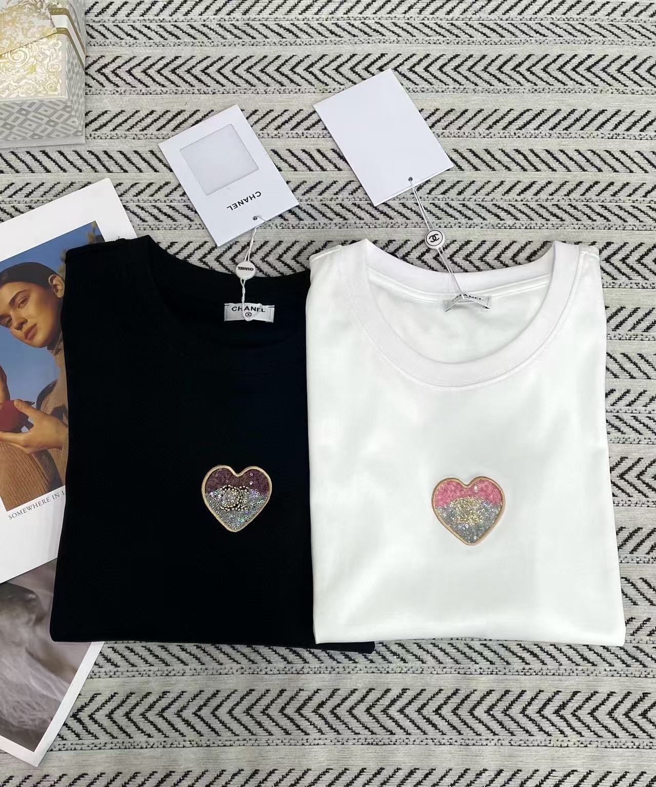 CHANE1 ハートビーズTシャツ【50％割引+送料無料】