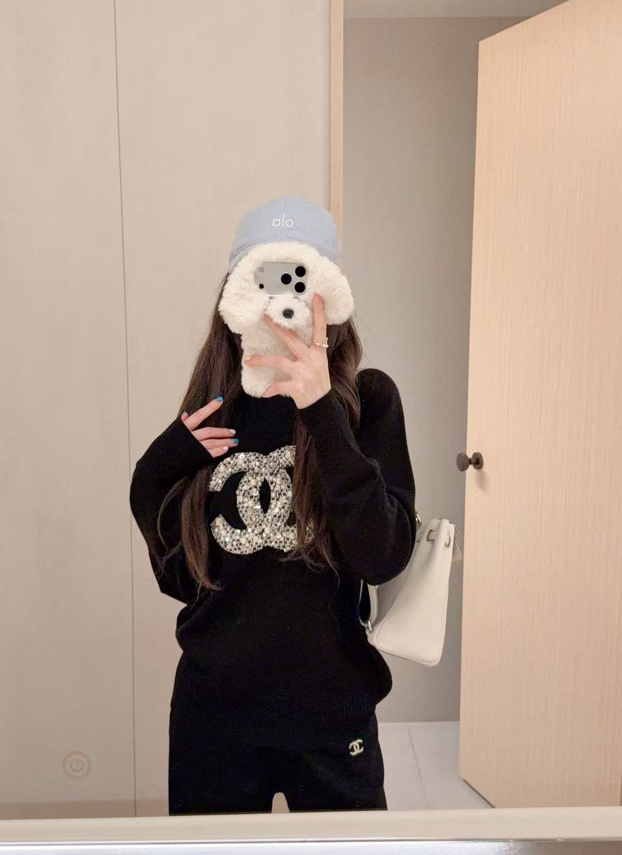 CHANE1 ダブルC ラインストーンスタッズウール ツーピースセット【50％割引+送料無料】