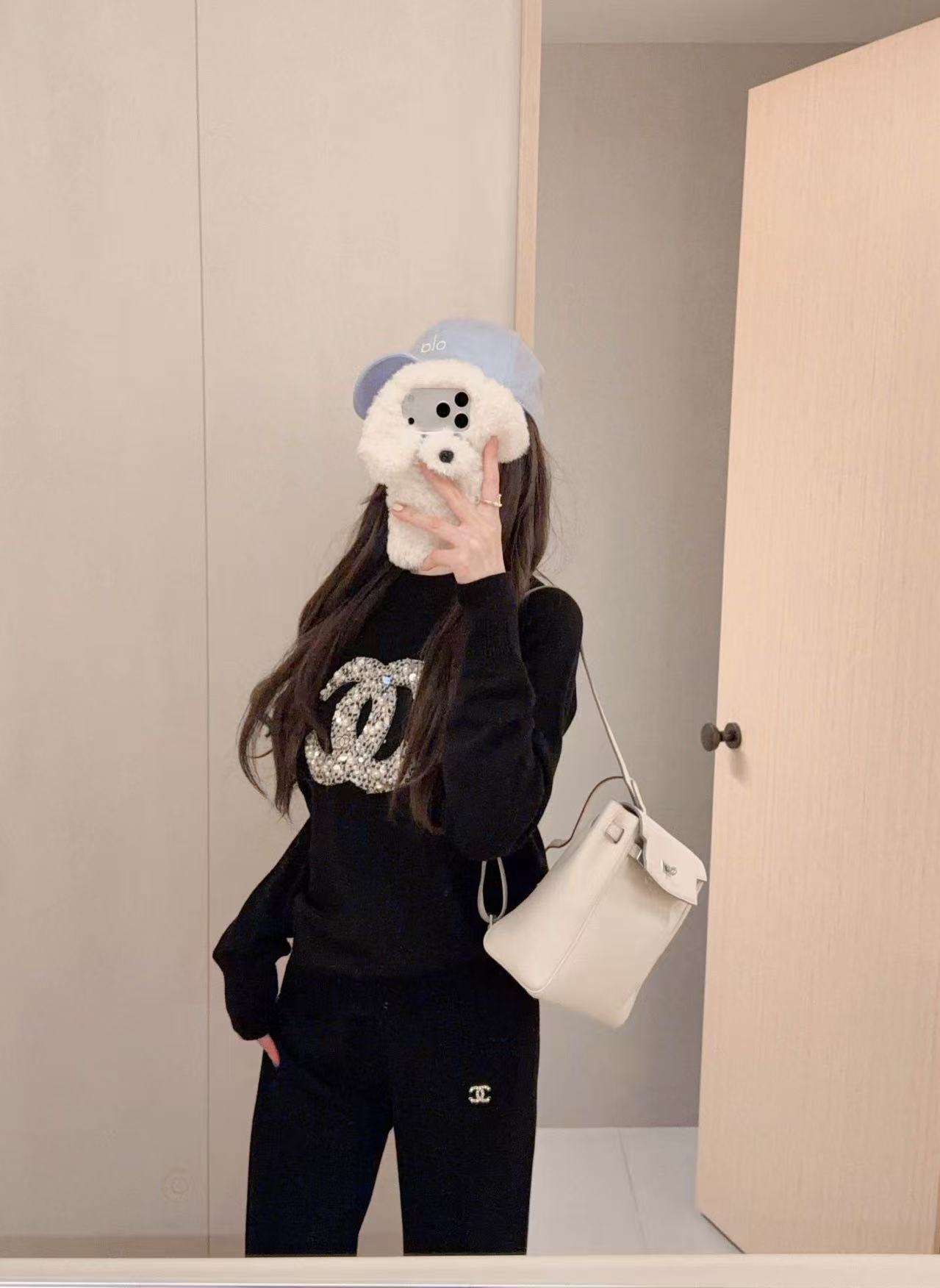 CHANE1 ダブルC ラインストーンスタッズウール ツーピースセット【50％割引+送料無料】