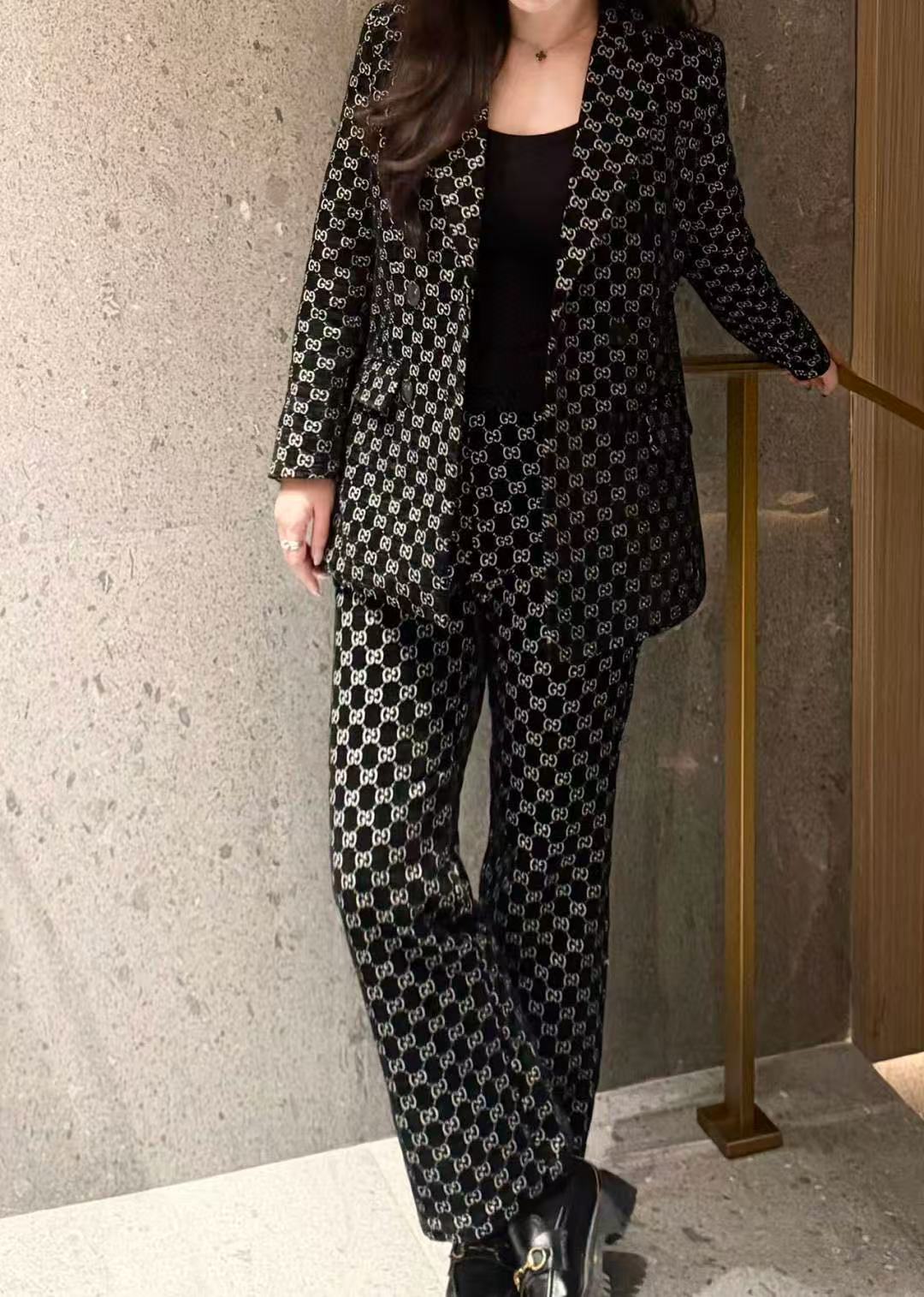 GUCC1 ジャカードブレザー + パンツ ツーピースセット【50％割引+送料無料】