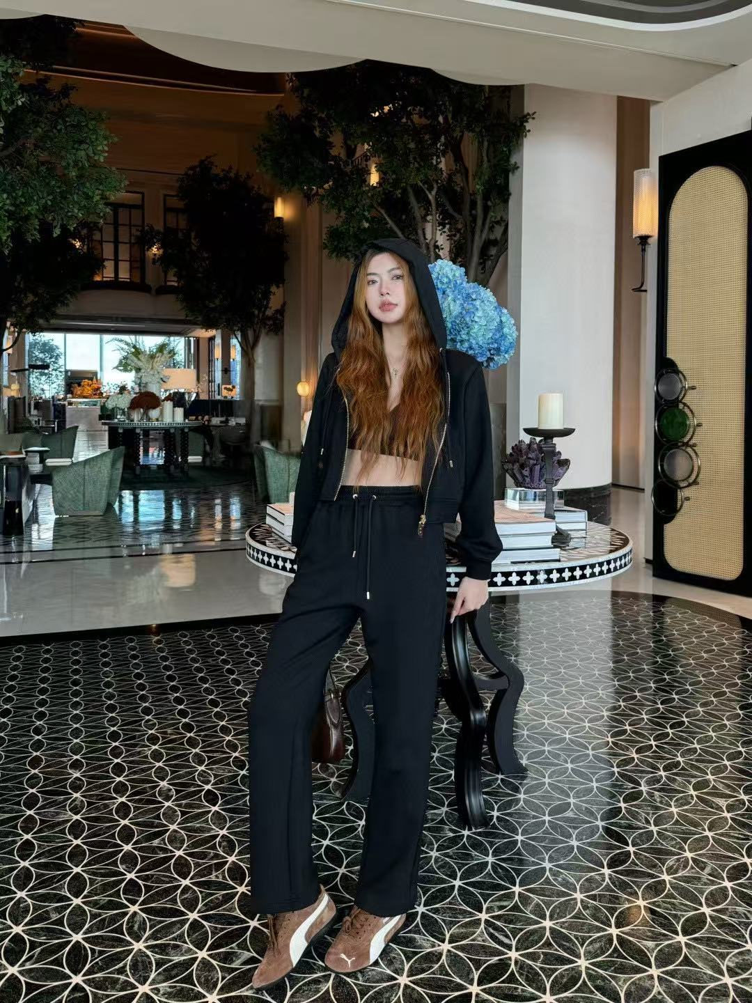 LVフード付きジャケット+パンツのツーピースセット【50％割引+送料無料】