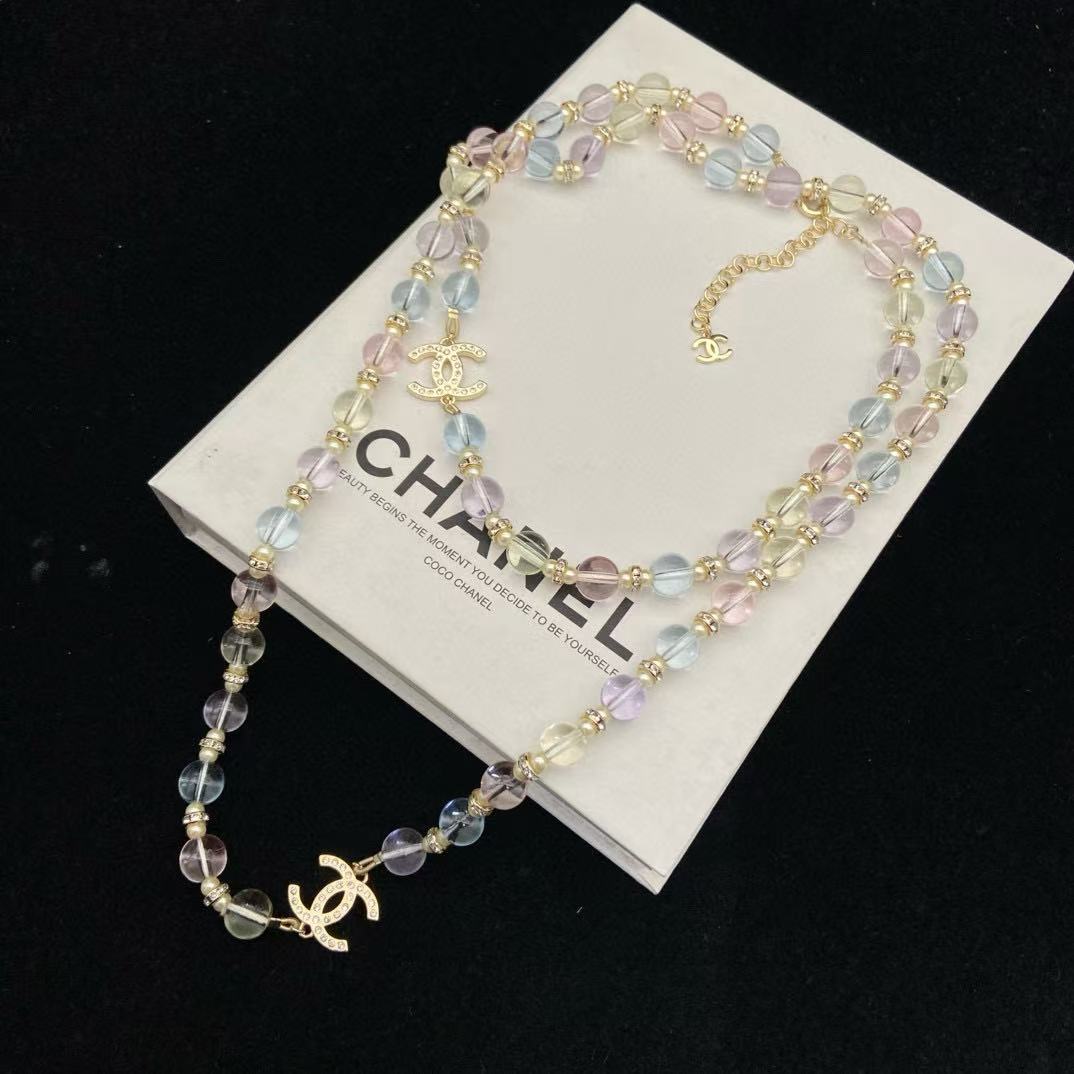 CHANE1 ダブルC カラフルクリスタルネックレス【50％割引+送料無料】