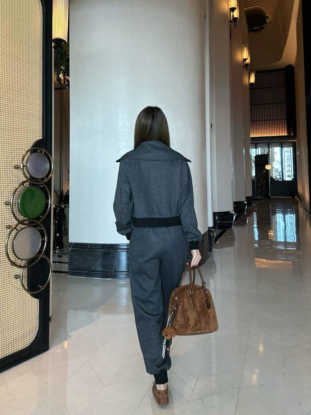 LVツーピースセット：ラペルジップアップジャケットとパンツ【50％割引+送料無料】