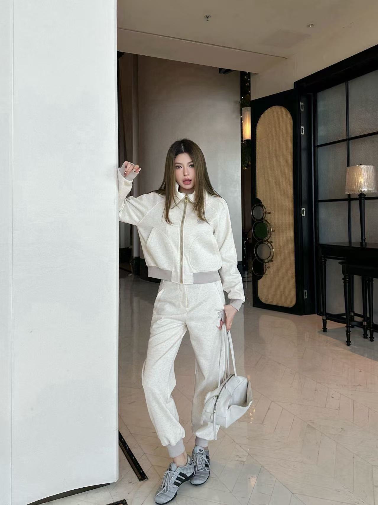 LVツーピースセット：ラペルジップアップジャケットとパンツ【50％割引+送料無料】