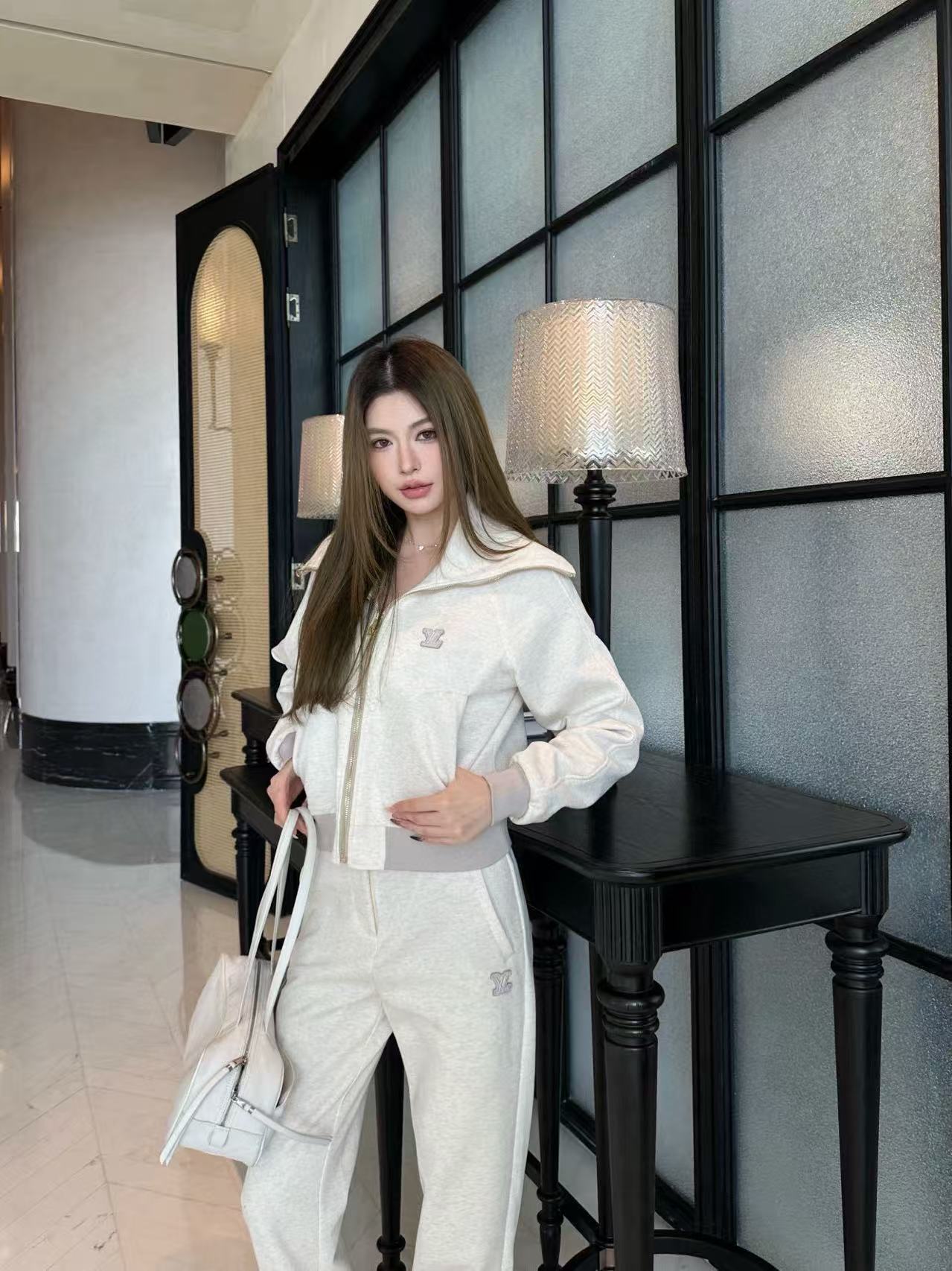 LVツーピースセット：ラペルジップアップジャケットとパンツ【50％割引+送料無料】