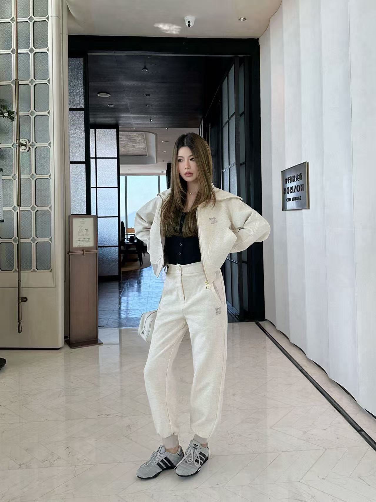 LVツーピースセット：ラペルジップアップジャケットとパンツ【50％割引+送料無料】