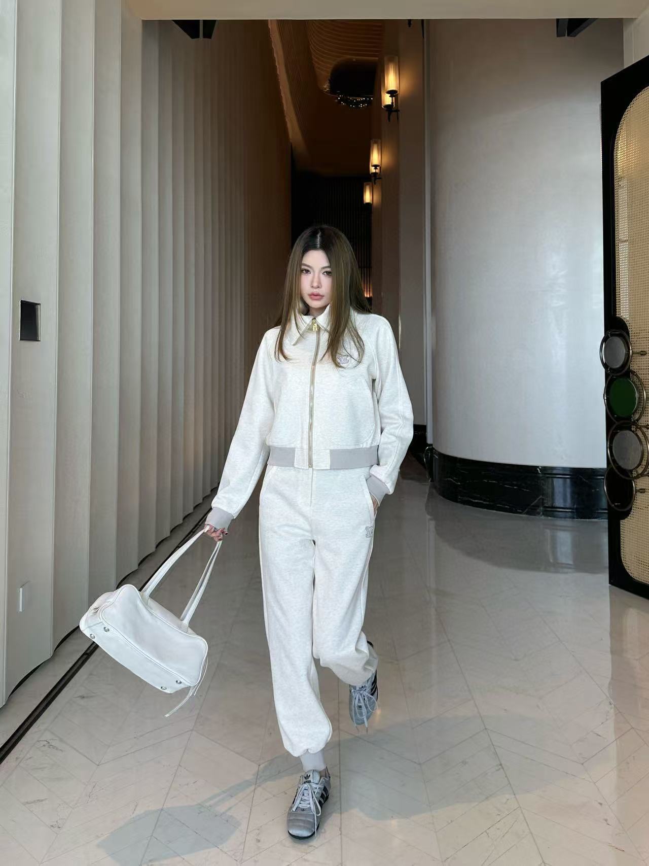 LVツーピースセット：ラペルジップアップジャケットとパンツ【50％割引+送料無料】