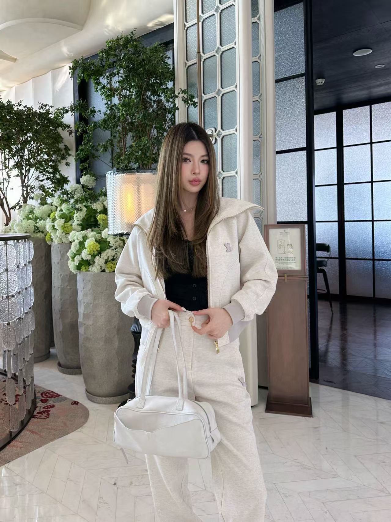 LVツーピースセット：ラペルジップアップジャケットとパンツ【50％割引+送料無料】