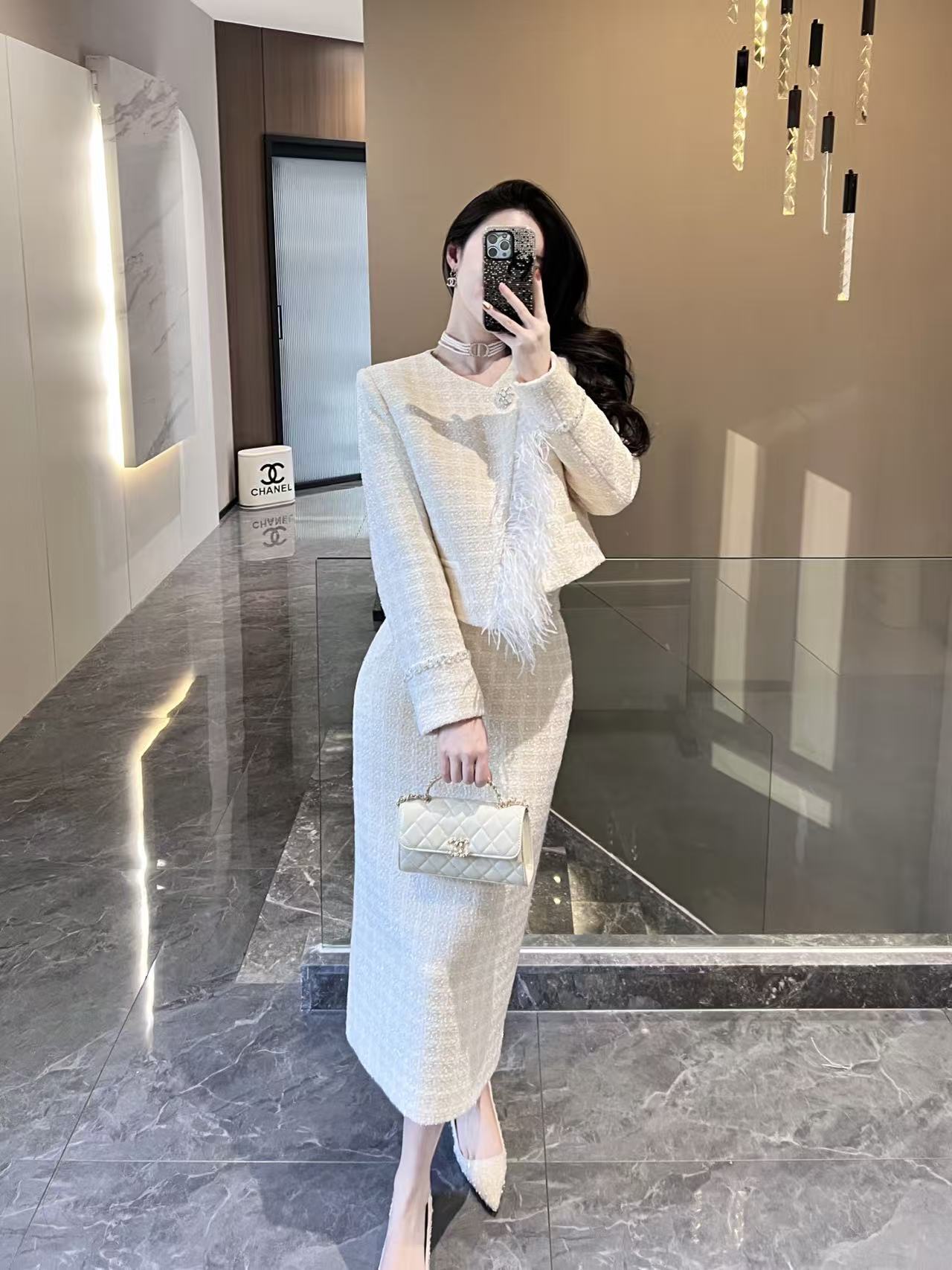 CHANE1 高品質羽毛コート＋スカートのツーピースセット【50％割引+送料無料】