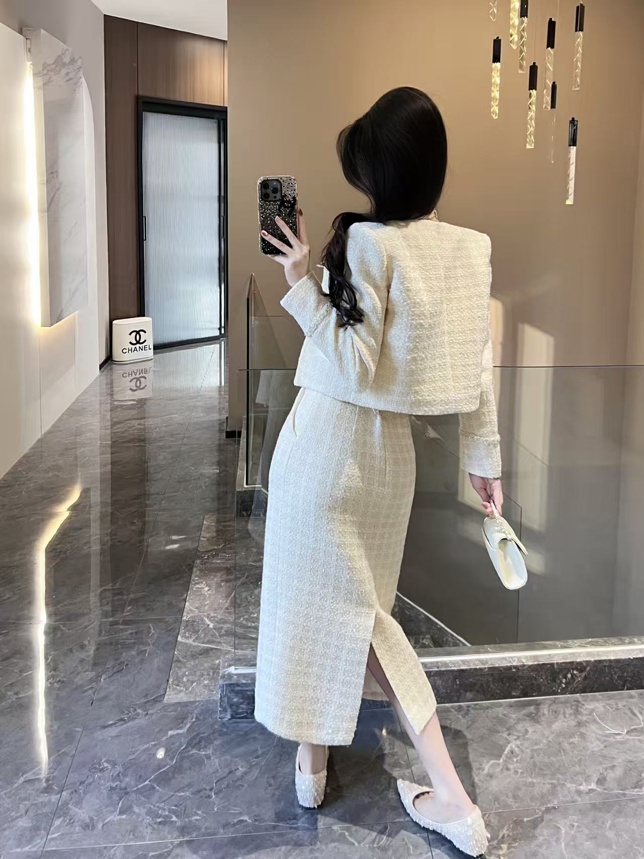 CHANE1 高品質羽毛コート＋スカートのツーピースセット【50％割引+送料無料】