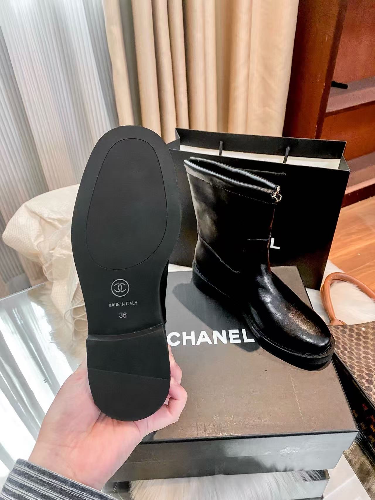 CHANE1 ダブルCチェーンアンクルブーツ【50％割引+送料無料】