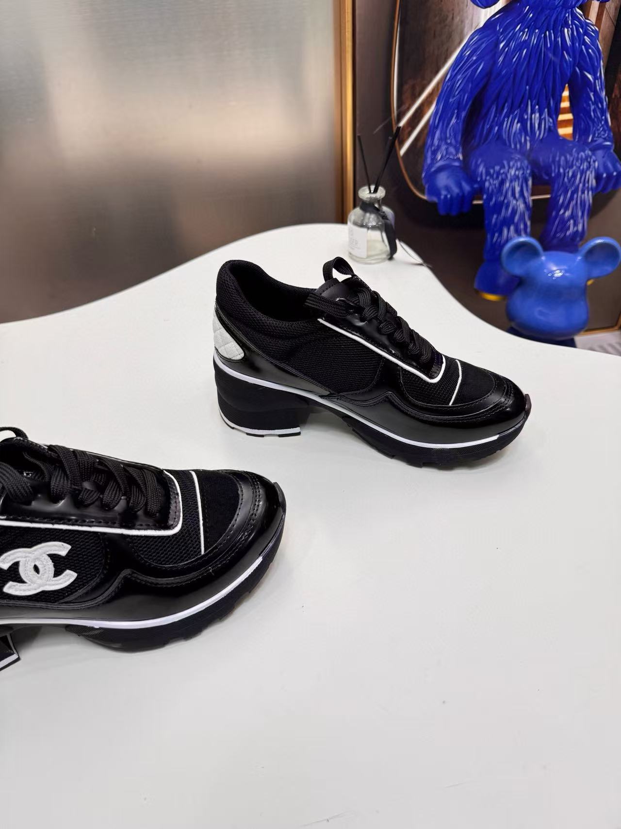 CHANE1 ダブルC 厚底カラーブロックスニーカー【50％割引+送料無料】