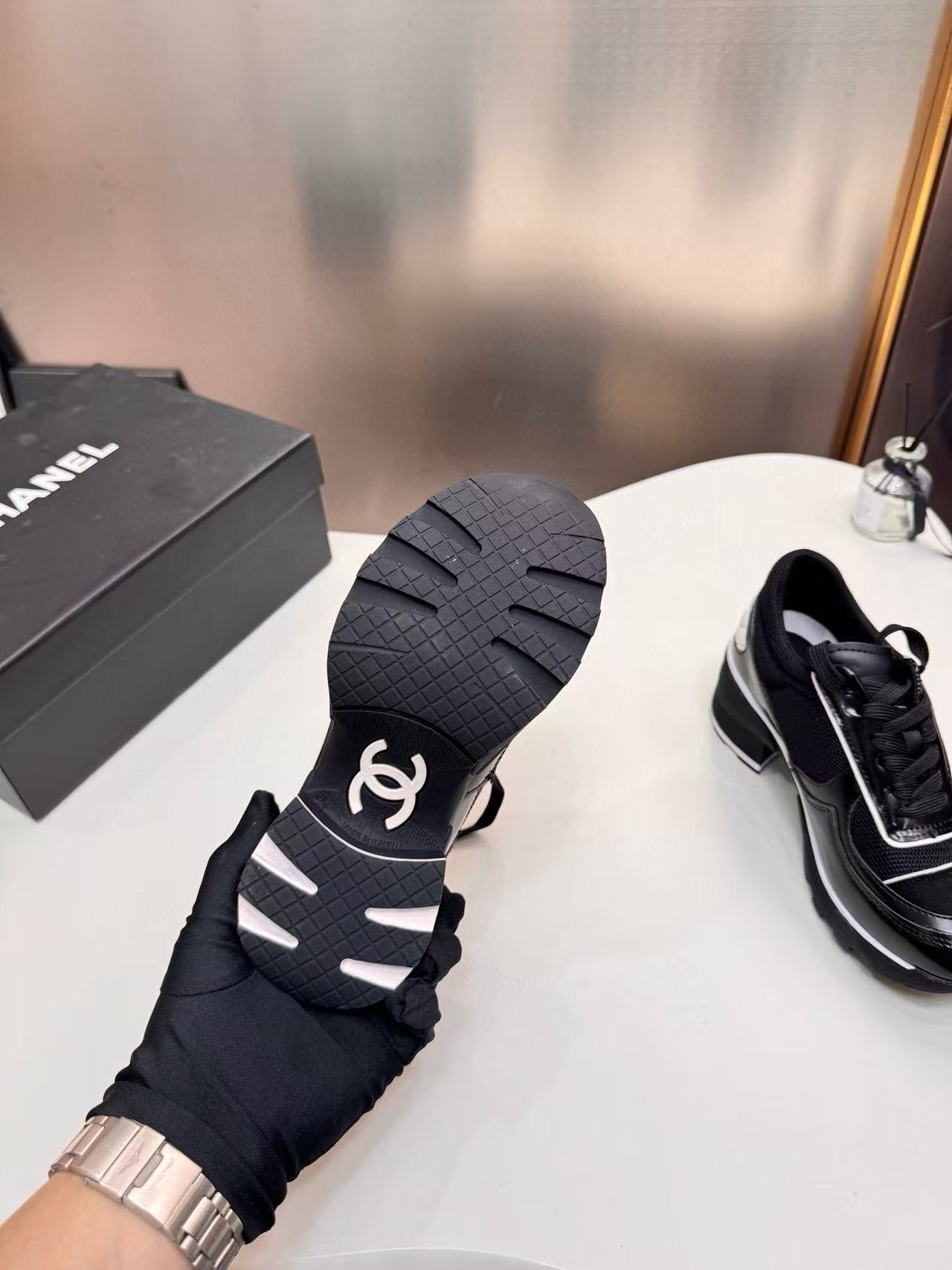 CHANE1 ダブルC 厚底カラーブロックスニーカー【50％割引+送料無料】