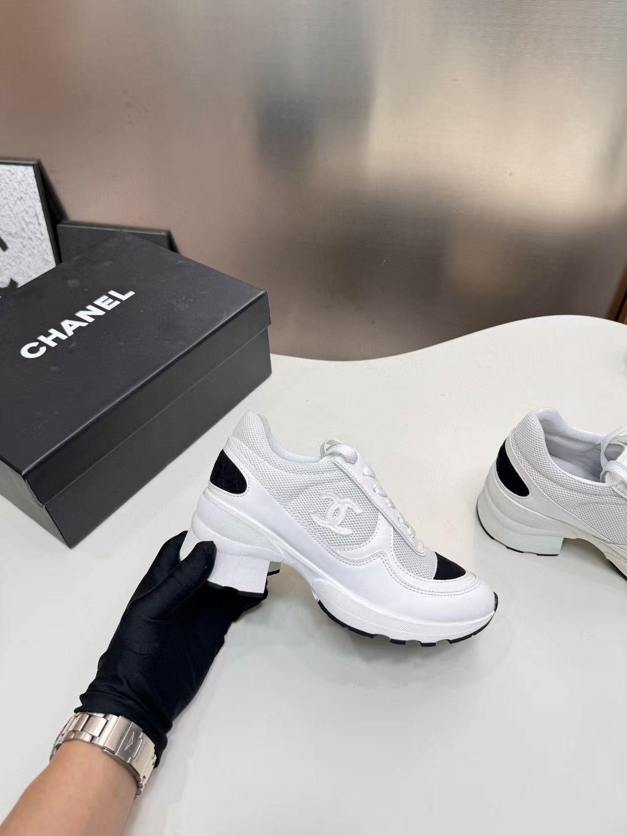 CHANE1 ダブルC 厚底カラーブロックスニーカー【50％割引+送料無料】