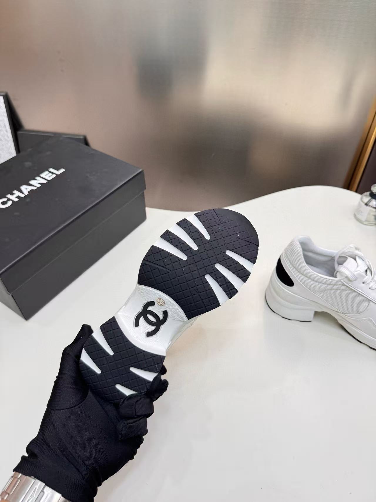 CHANE1 ダブルC 厚底カラーブロックスニーカー【50％割引+送料無料】